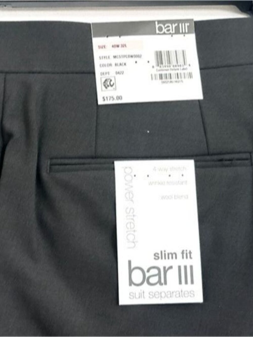 NWT Men's BAR III MACY'S Slim Fit Power Stretch 42W 32L Dress Pants Retail $175 - Picture 3 of 6